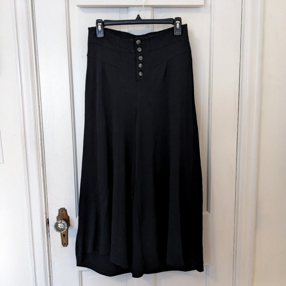 Anthropologie Ett:Twa Black Knit Cropped Wide Leg High Waisted Lucerne Pants